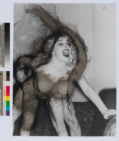 Arnulf Rainer/ Rainer und die Frauen/ "Spitzer Schrei" (1977); Minenstift Ölkreide Tusche auf Foto